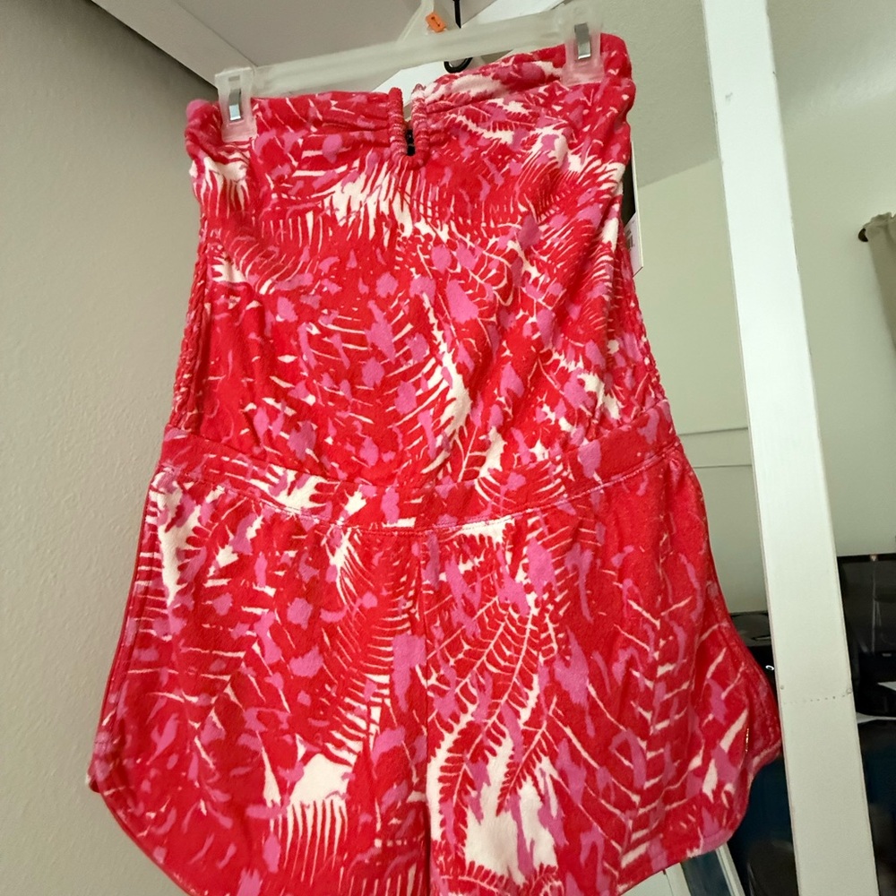 Juicy Couture Red and Pink Velour Romper Shorts